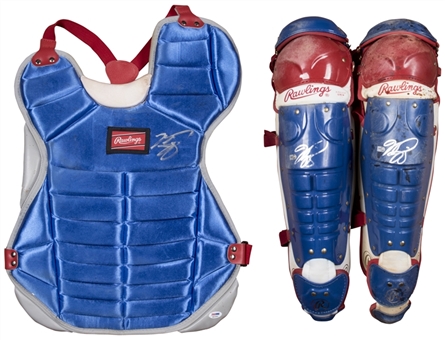 Mike Piazza Autographed Catchers Gear (Chest Protector and Shin Guards) (PSA/DNA & MLB Auth)